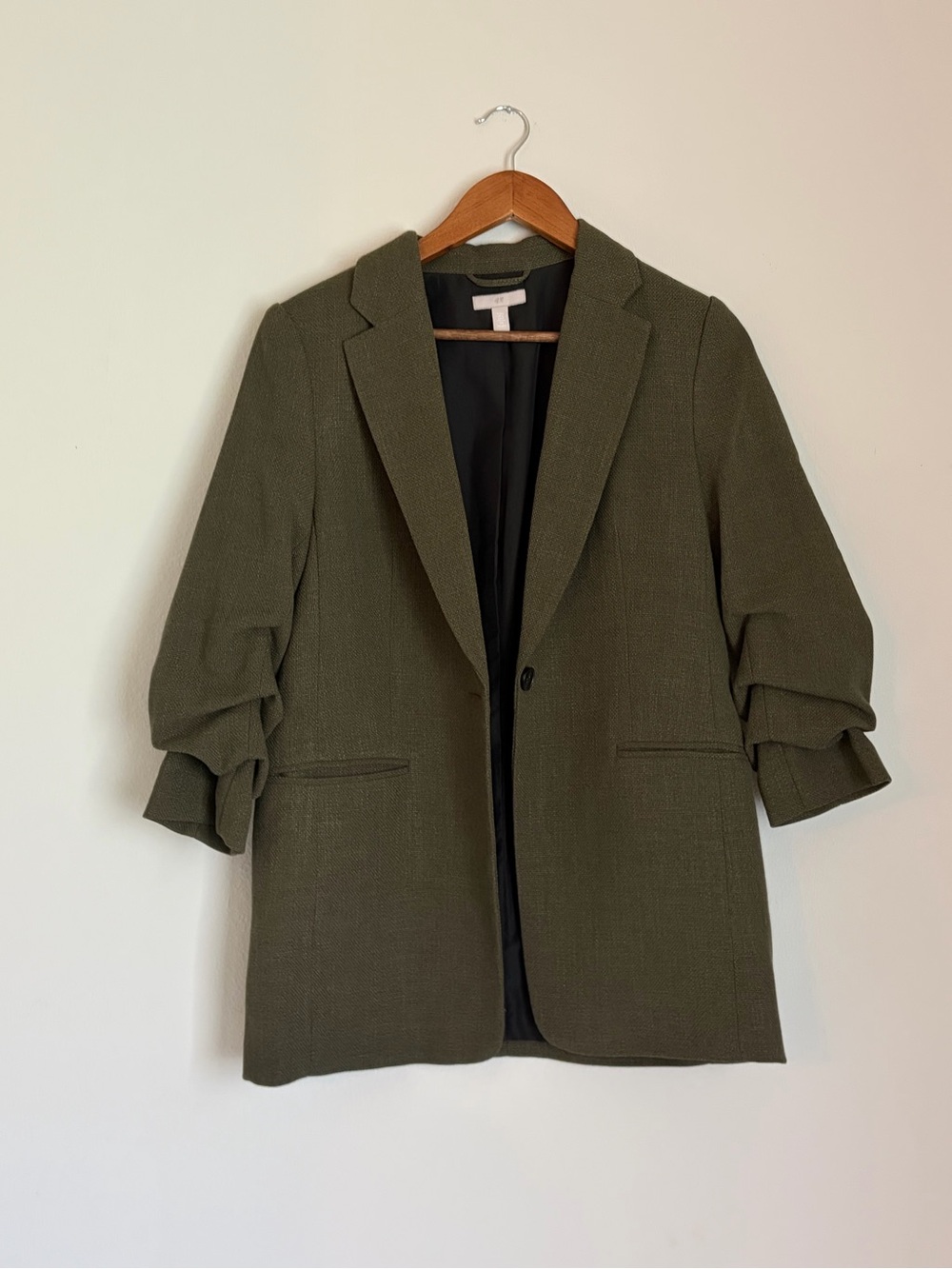 Gathered Sleeves Oversized Olive Blazer